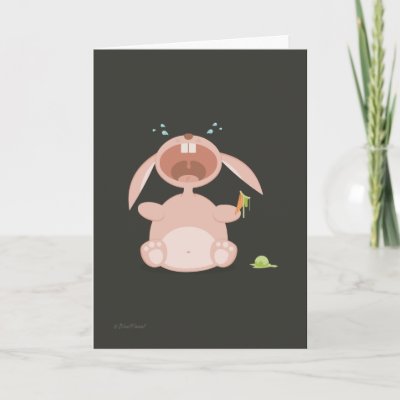 Cute love "I'll miss you" card with funny cartoon bunny crying over his lost