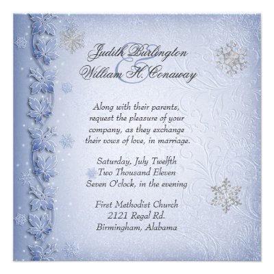 Crystal Blue Snowflakes Winter Wedding Invitation