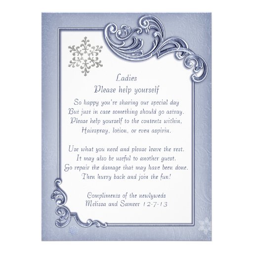Crystal Blue Winter Frame Wedding Basket Sign Invitation