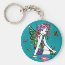 rainbow, candy, fairy, faery, fae, cute, adorable, kids, children, faerie, fairies, fantasy, art, myka, jelina, crystal, butterfly, characters, Keychain with custom graphic design