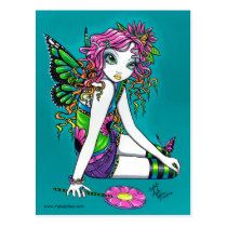 rainbow, fairy, candy, flower, butterfly, faery, faerie, fairies, gothic, myka, jelina, acrylic, Cartão postal com design gráfico personalizado