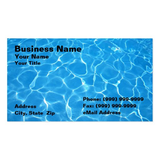 Crystal Clear Blue Water Business Cards (front side)