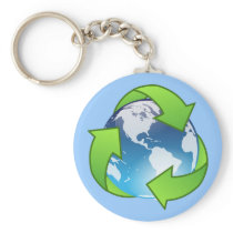 Crystal earth globe recycle icon key chain