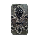 CRYSTAL FLEUR DE LIS ON LEATHER LOOK PRINT TOUGH IPHONE 4 CASES
