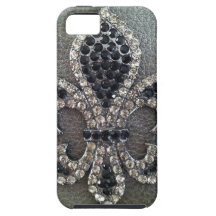 CRYSTAL FLEUR DE LIS ON LEATHER LOOK PRINT iPhone 5 COVERS