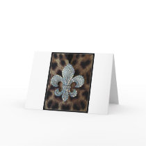 CRYSTAL FLEUR DE LIS ON LEOPARD BORDER PRINT CARDS