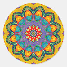 "Crystal Mandala Quilt" Round Sticker