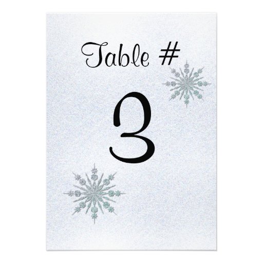Crystal Snowflakes Winter Wedding Table Number Announcement