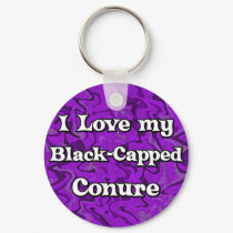 Crzy Purple I Love my Black Capped Conure Keychain