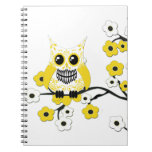Cuaderno amarillo del búho de las flores de cerezo