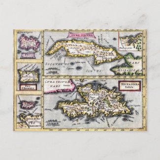 Cuba and Hispaniola Antique Map Postcard postcard