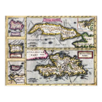 Cuba and Hispaniola Antique Map Postcard