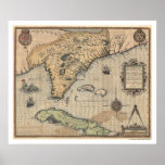 Cuba & Florida Map 1591 Posters