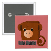 "Cube Monkey" Cute Square Monkey buttons