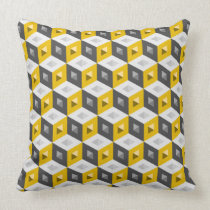 Cube Pattern Optical Illusion Yellow Grey Pillow pillows