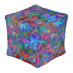 Cube Pouf Floral Abstract Stained Glass