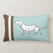 Cuddly Dachshound in light blue brown Throw Pillow