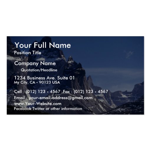 Cuernos Mountains, Patagonia, Argentina Business Card Templates