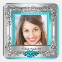 Cumpleaños de Quinceanera de los rosas de plata de Calcomanías Cuadradass