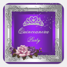 Cumpleaños de Quinceanera de los rosas de plata pú Calcomanía Cuadradase