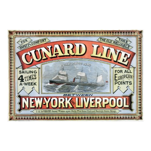 Cunard Line Ad Poster New York and Liverpool 1875 print