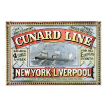 Cunard Line Ad Poster New York and Liverpool 1875 posters