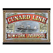 Cunard Line New York Liverpool Poster Postcard