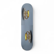 Cup and saucer with colorful designs skateboard deck