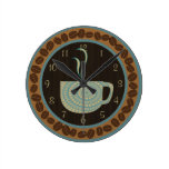 Cup O Coffee Brown and Teal Wall Clock