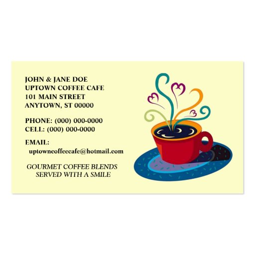 CUP OF JAVA COFFEE SHOP CAFE STORE BUSINESS CARDS (front side)
