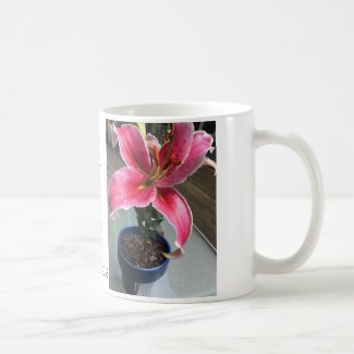 Cup with Lily Stargazer and Isaiah 40:8