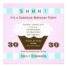 Cupcake 30th Surprise Birthday Party Invitation