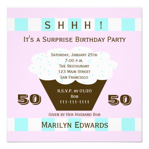 Cupcake 50th Surprise Birthday Party Invitation
