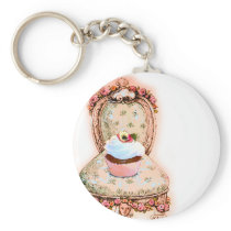 Cupcake and Chair Vintage Style Keychain