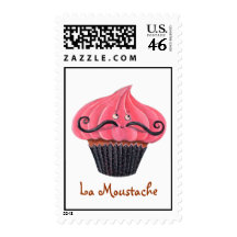 Cupcake and La Moustache Postage Stamps