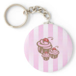 Cupcake and Pink Candy Stripe Keyring Keychains
