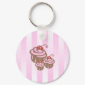 Cupcake and Pink Candy Stripe Keyring keychains