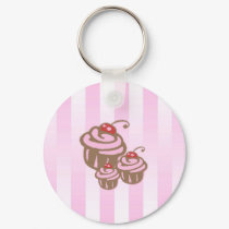 Cupcake and Pink Candy Stripe Keyring keychains by pauletteparis Cupcake and Pink Candy Stripe Keyring keychains