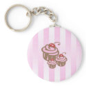Cupcake and Pink Candy Stripe Keyring keychains