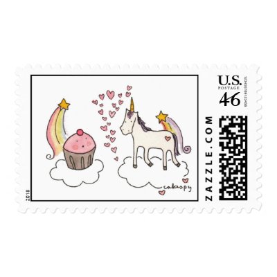 Cupcake and Unicorn Postage Stamps! by cakespy