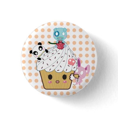 Cupcake Attack! (>_<) Pinback Buttons by sugaroverkill