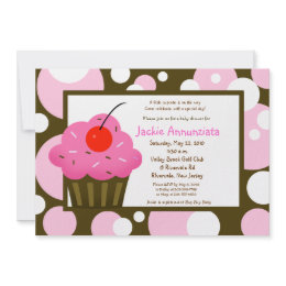 Cupcake Baby Shower Modern Dot Pink Chocolate invitation