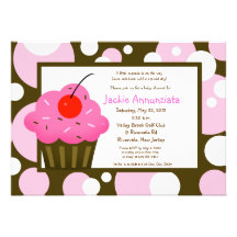 Cupcake Baby Shower Modern Dot Pink Chocolate Personalized Invite