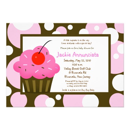 Cupcake Baby Shower Modern Dot Pink Chocolate Personalized Invite