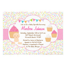 Cupcake Baby Sprinkle Shower Invitation Pink Girl