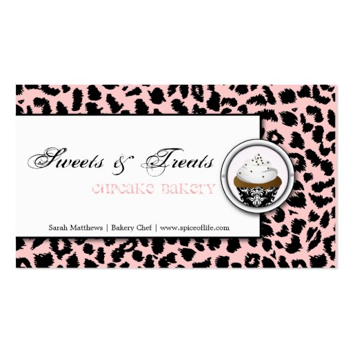 Cupcake Bakery Black Pink Leopard Business Card (front side)