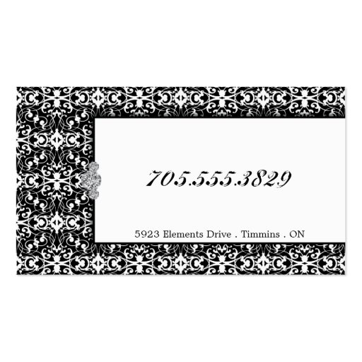 Cupcake Bakery Black White Damask Business Card (back side)