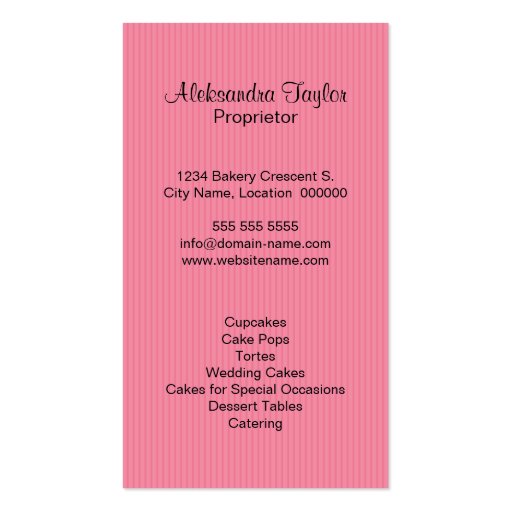 Cupcake Bakery Boutique Business Cards (back side)