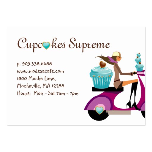 Cupcake Bakery Business Card Scooter Girl Canopy (back side)