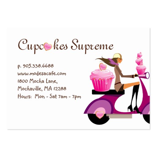 Cupcake Bakery Business Card Scooter Girl Pink (back side)